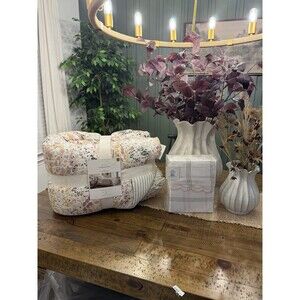 Twin XL Studio McGee Floral Comforter Set + Scalloped Plaid Sheets NEW